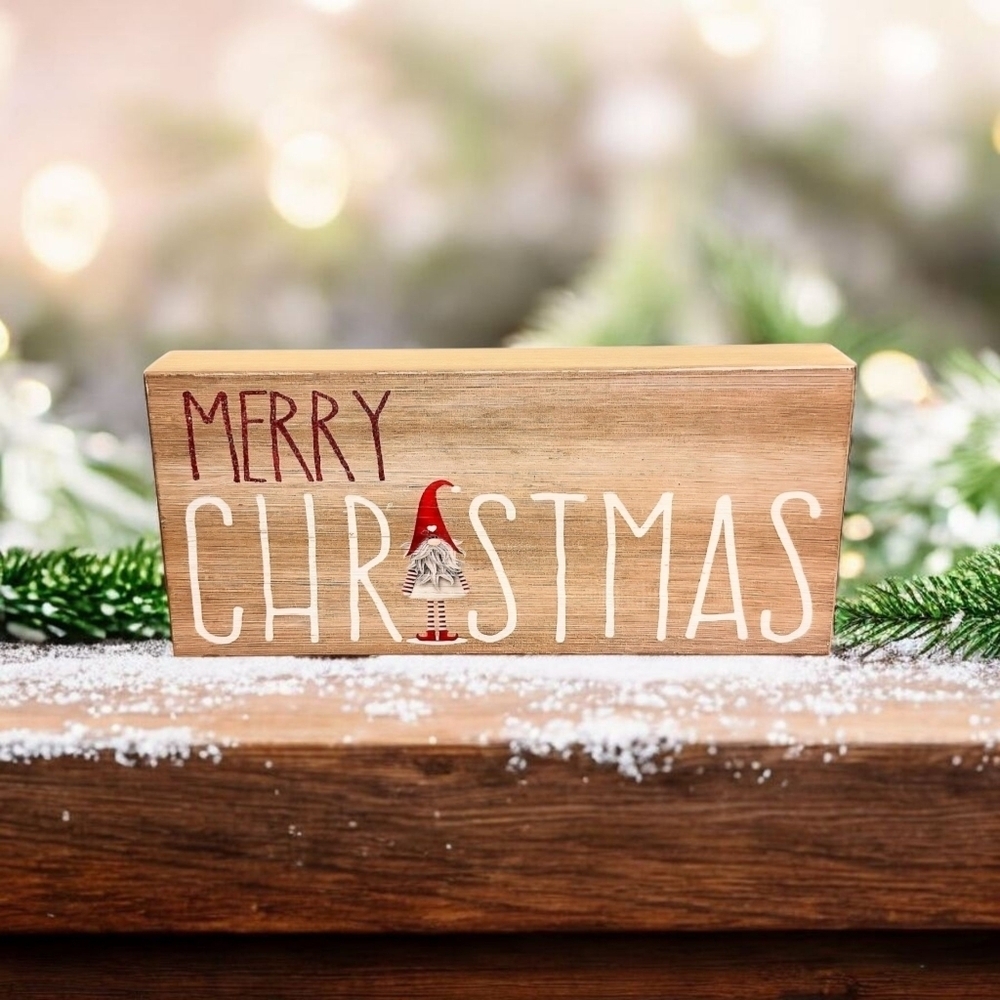 Brand New Quill To Paper By Sixtrees Merry Christmas Gnome Wooden Box Sign